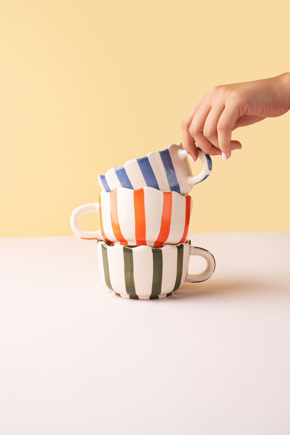 Ceramic Wavy Orange Coffee Cup , 2.9 x 3.9 Inches (SET OF 2)