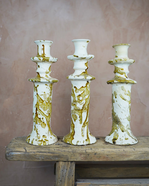 Vintage Splatter Design Ochre Tamegroute x Puglia Candlestick Holder