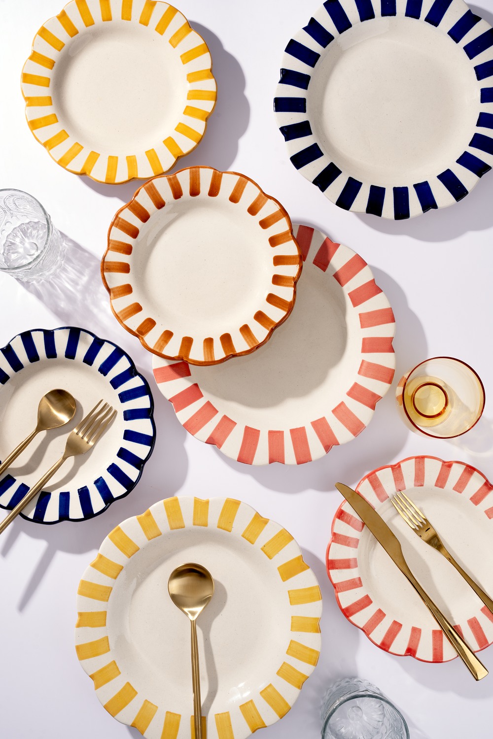 Ceramic Stripe Salad Plate Red