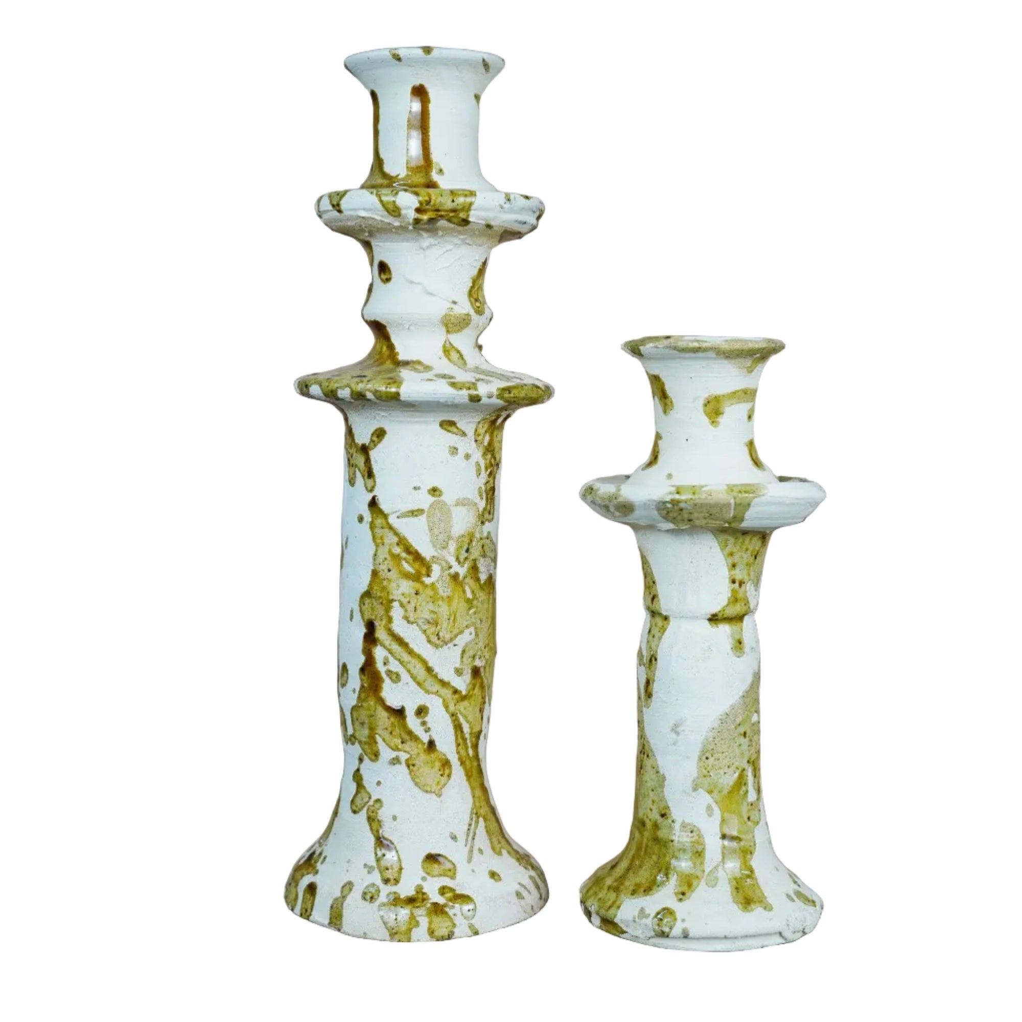 Vintage Splatter Design Ochre Tamegroute x Puglia Candlestick Holder
