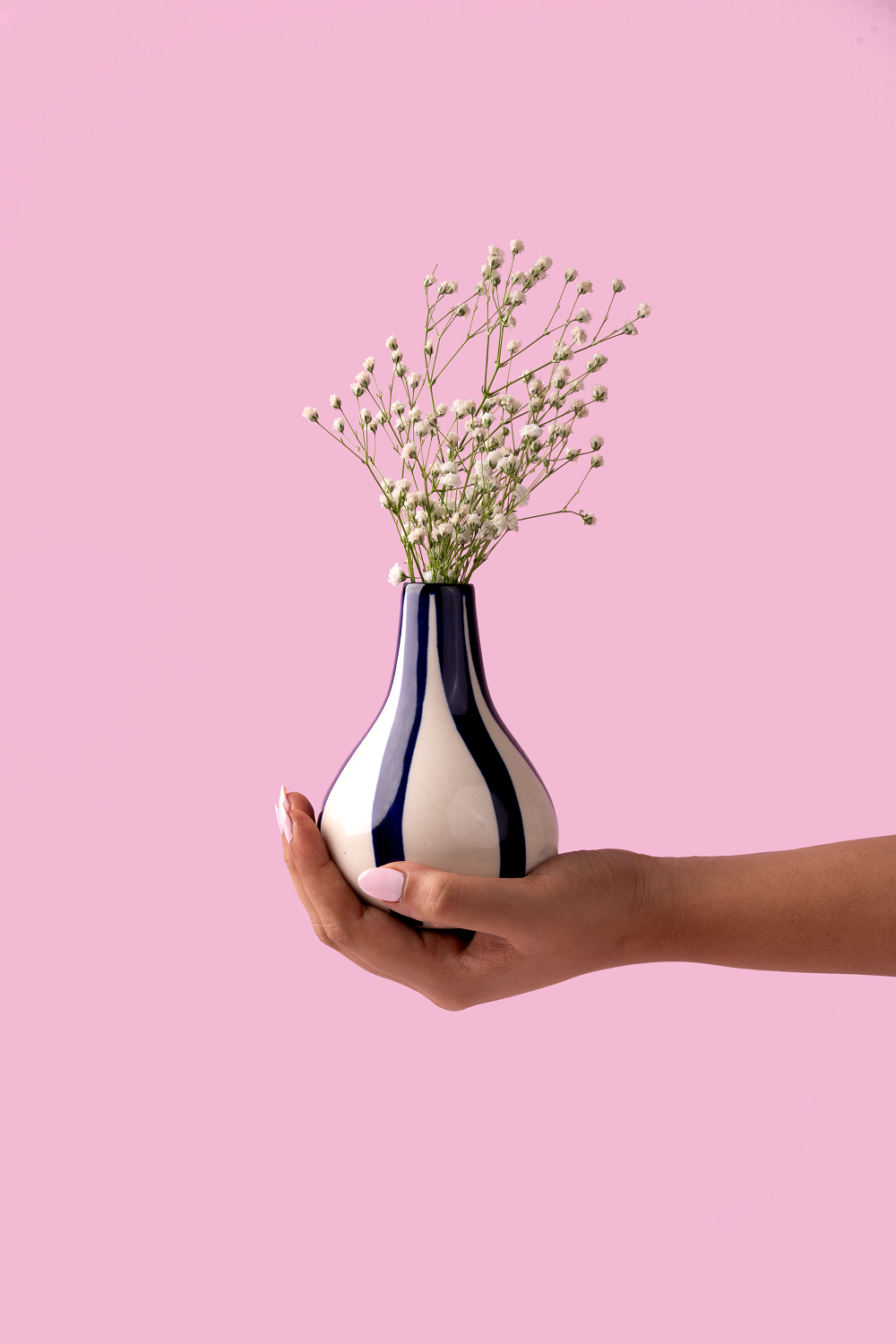 Ceramic Stripe Bud Vase, 3.5 x 3.5 x 4.75 Inches-  Blue , Set of 2