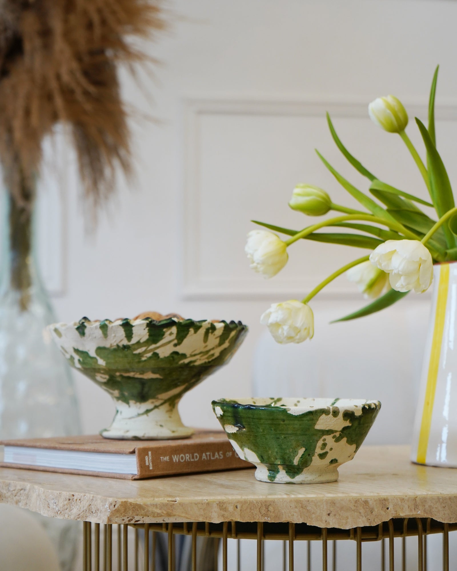 Vintage Tamegroute x Puglia Splatter Design Green Glazed Bowls