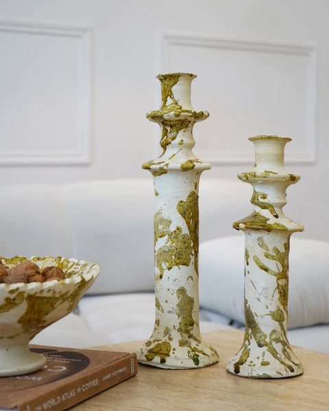 Vintage Splatter Design Ochre Tamegroute x Puglia Candlestick Holder