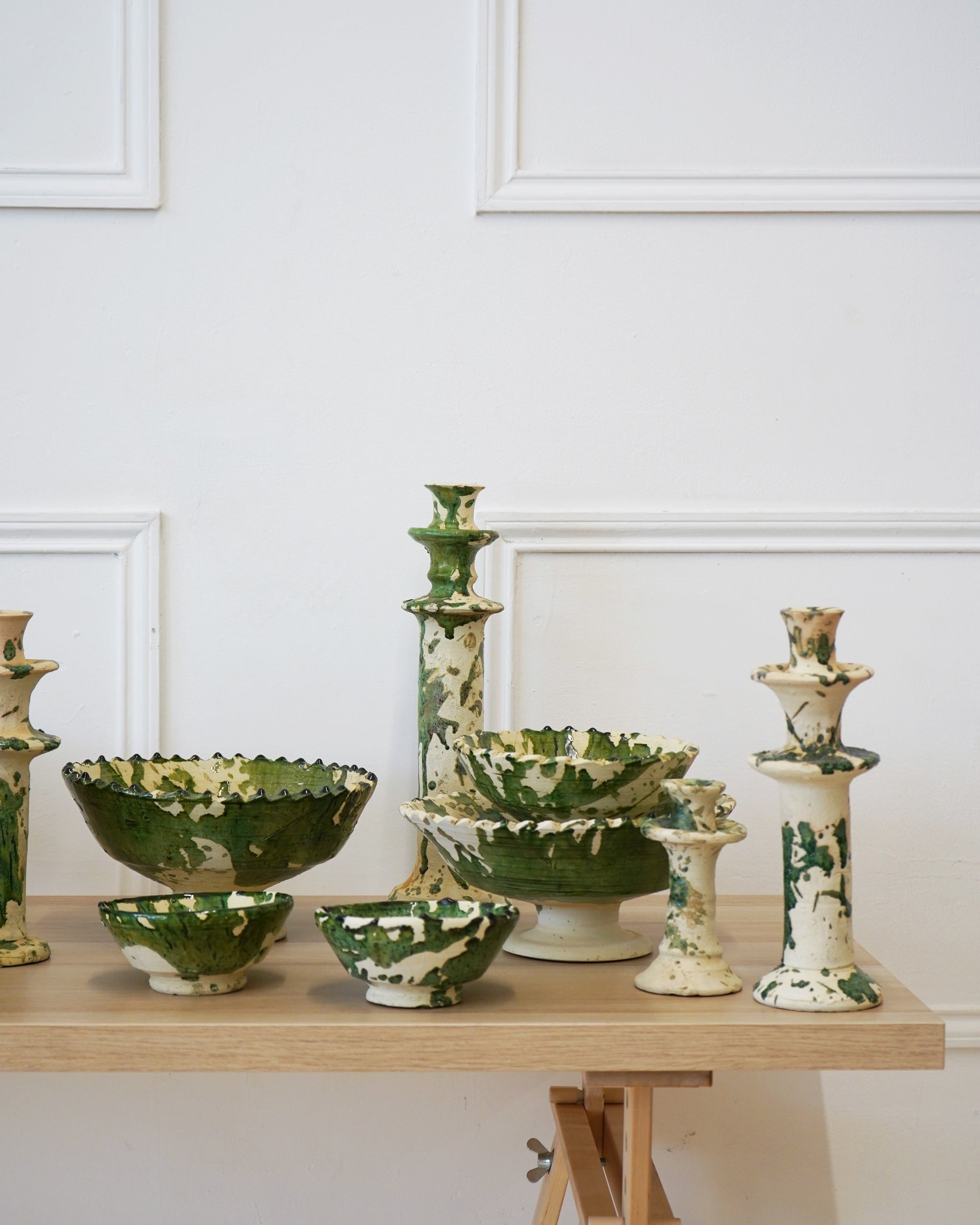 Vintage Splatter Design Green Tamegroute x Puglia Candlestick Holder