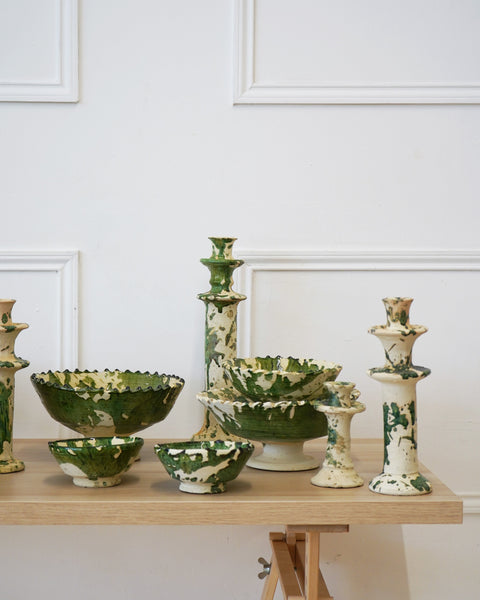 Vintage Splatter Design Green Tamegroute x Puglia Candlestick Holder