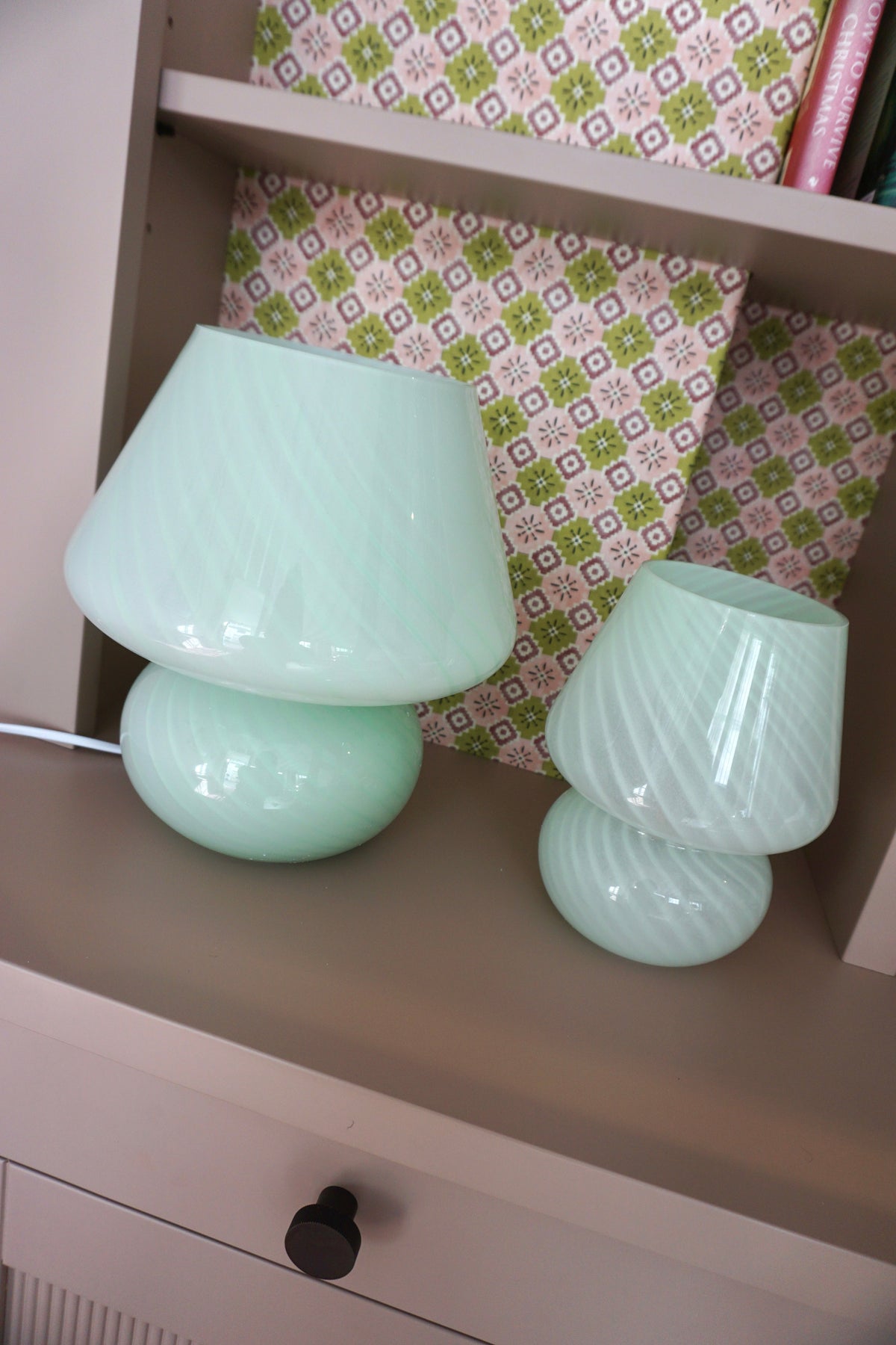 Large Mushroom Glass Lamp In Mint
