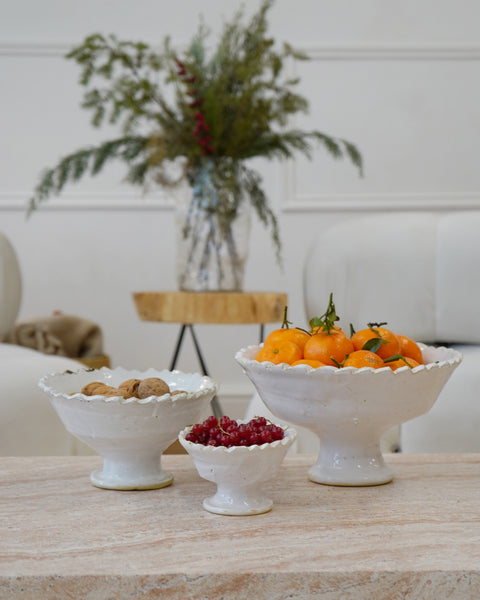 White Tamegroute Jagged Edge Pedestal Fruit Bowl