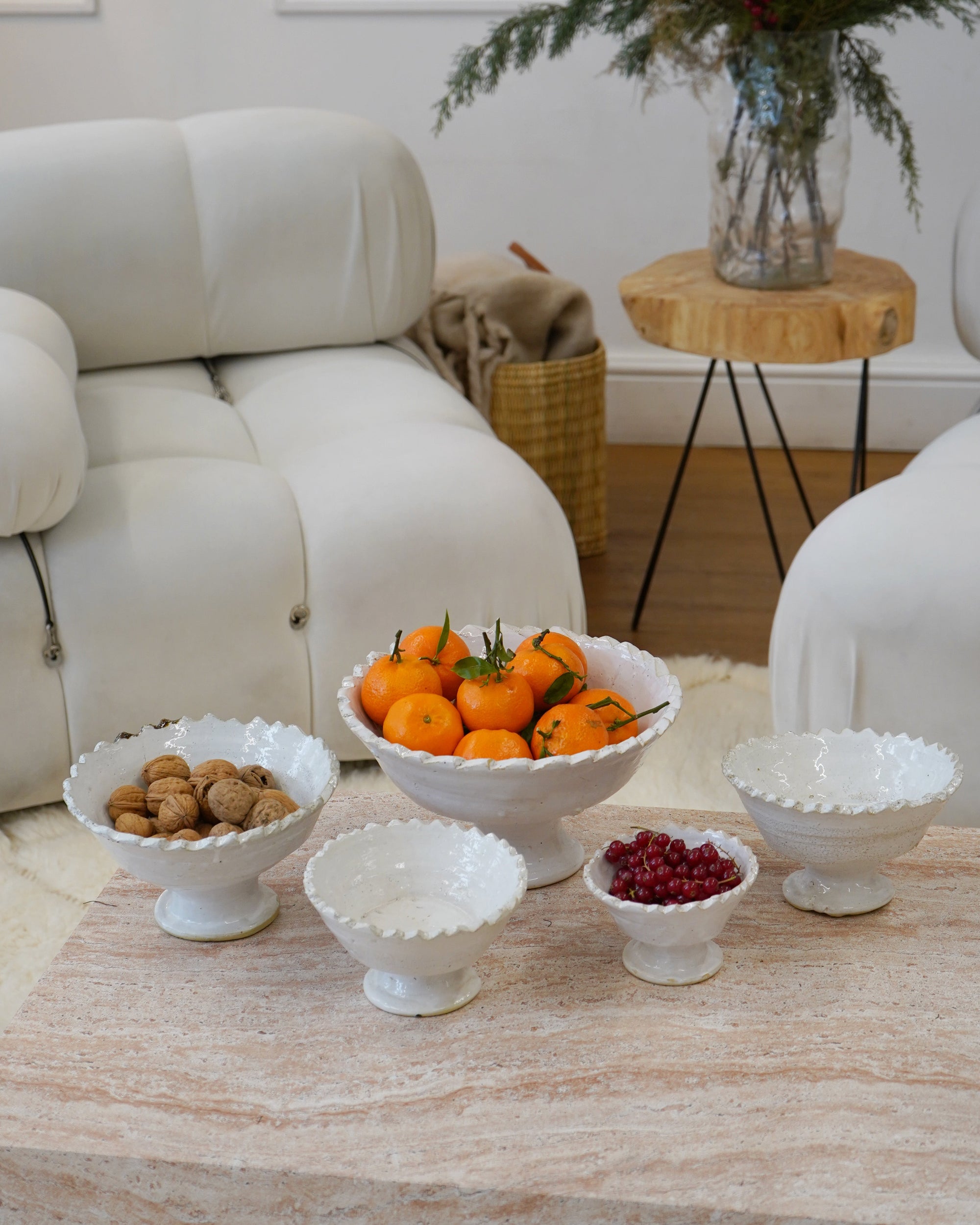 White Tamegroute Jagged Edge Pedestal Fruit Bowl