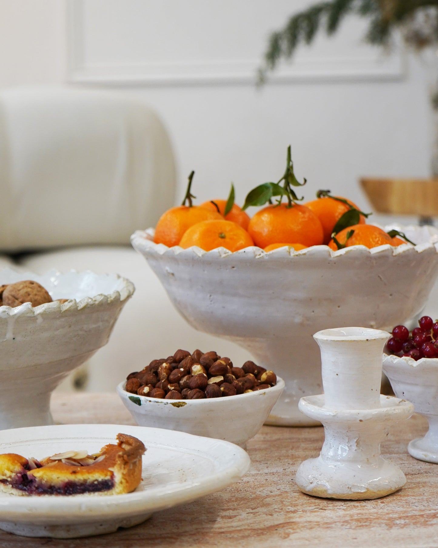 White Tamegroute Jagged Edge Pedestal Fruit Bowl