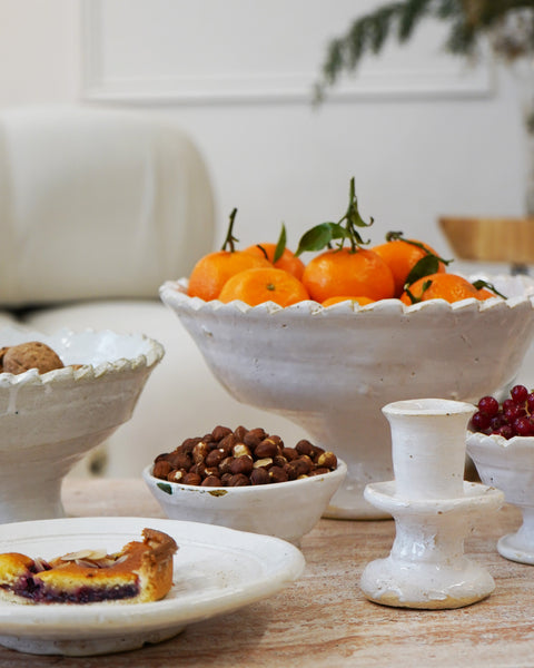 White Tamegroute Jagged Edge Pedestal Fruit Bowl