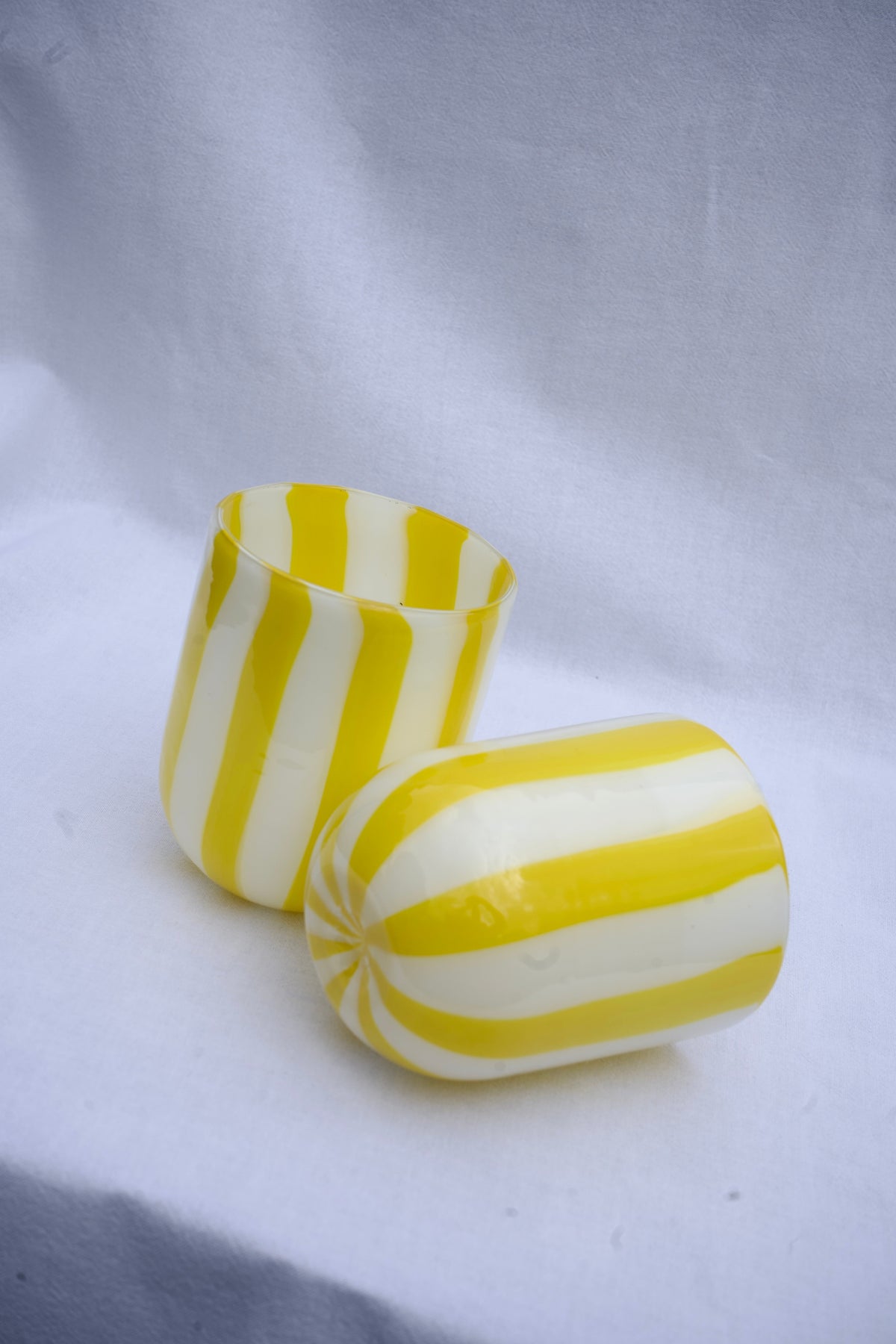 Set Of Four Yellow And White Maxi Tumbler