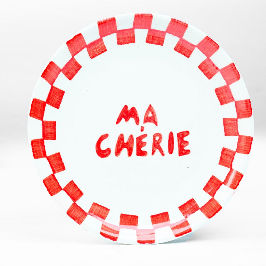 Ma Cherie Ceramic Snack Plate , Red - 7x7 Inches (Set of 2)