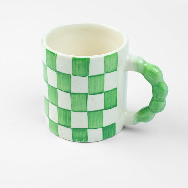 Green Checkered Ceramic Mug 3x3.5 Inches Set of 2 - Casa Amarosa