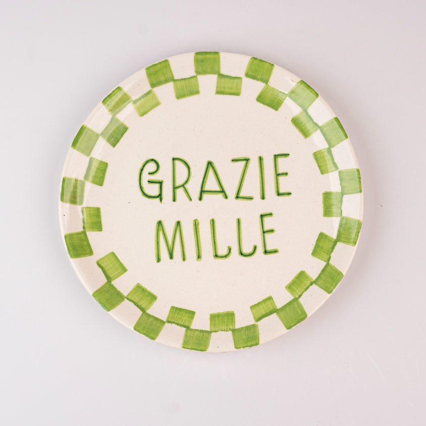 Grazie Mille Green Ceramic Snack Plate , 7x7 Inches (Set of 2)