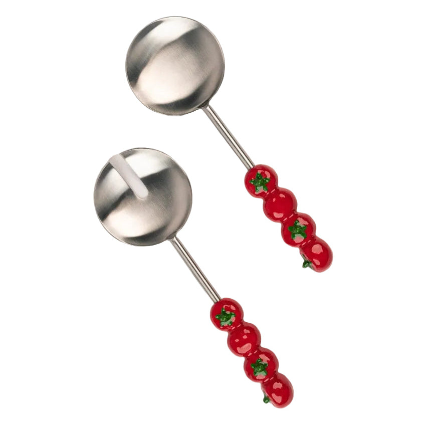 Salad Server with Tomato Handle, (Set of 2 ) - 9.5x3 Inches