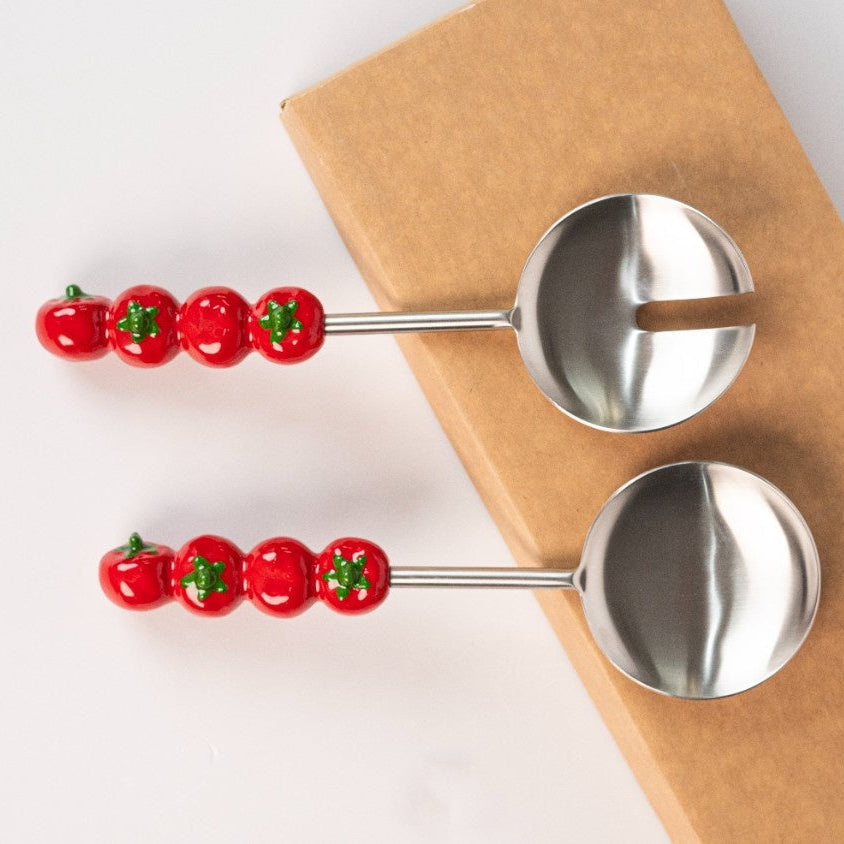 Salad Server with Tomato Handle, (Set of 2 ) - 9.5x3 Inches