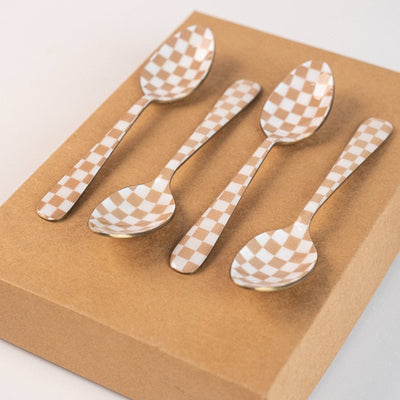 Checkered Enamel Spoon Set of 4 5.4x1 Inches - Casa Amarosa