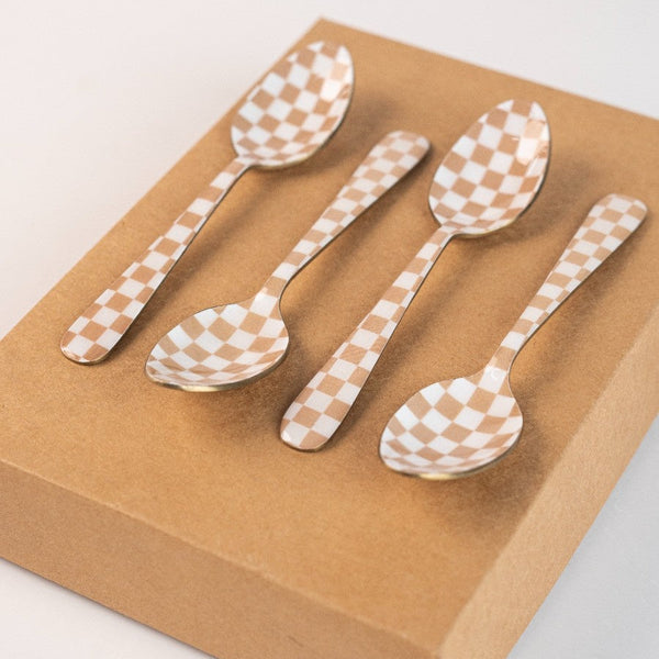Checkered Enamel Spoon Set of 4 5.4x1 Inches - Casa Amarosa