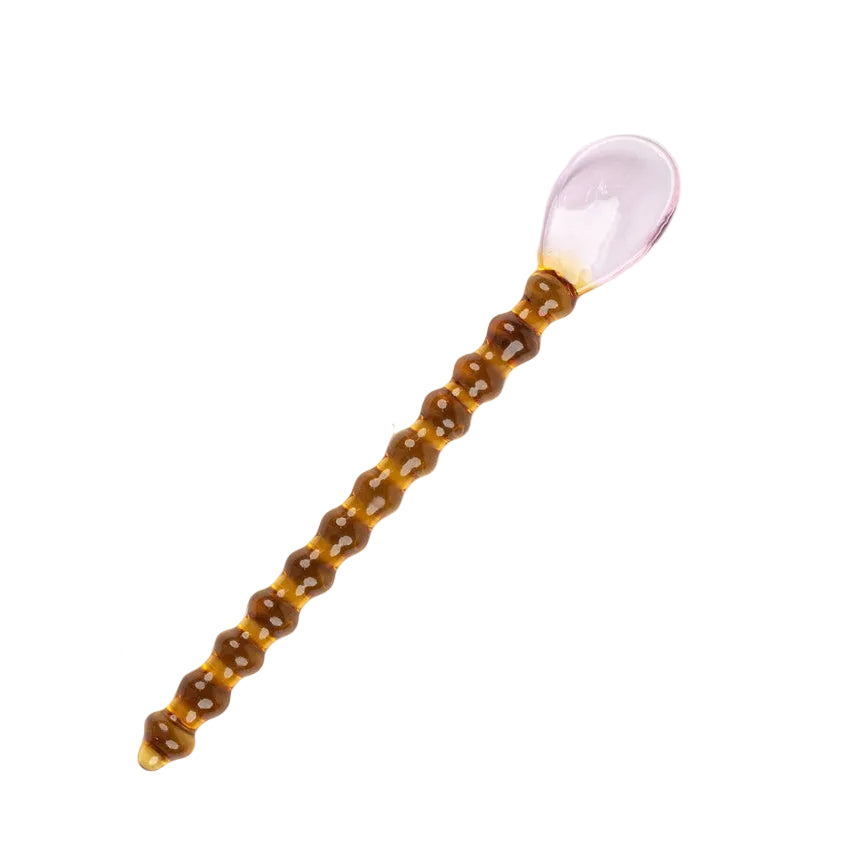 Glass Spoon with Beaded Handle Pink Amber (Set of 4)