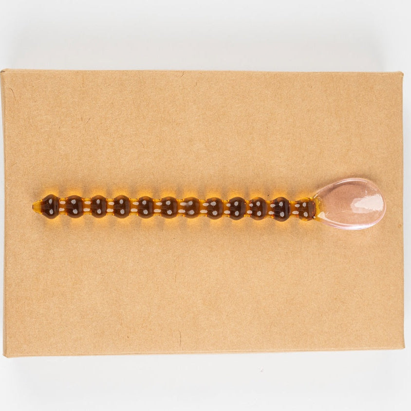 Glass Spoon with Beaded Handle Pink Amber (Set of 4)