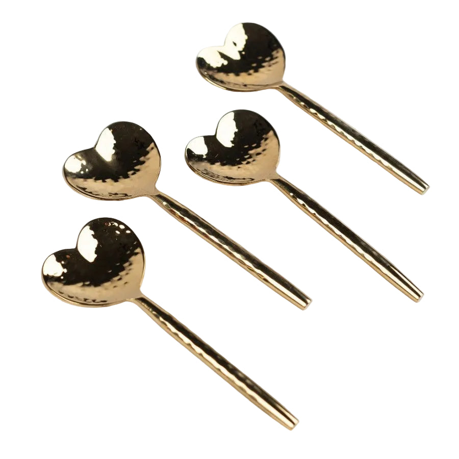 Heart-Shaped Brass Cocktail Spoons-(Set of 4) 4.5x1.5 Inches