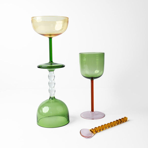 Green Stem Coupe Cocktail Glass 5x3.8 Inches Set of 2 - Casa Amarosa