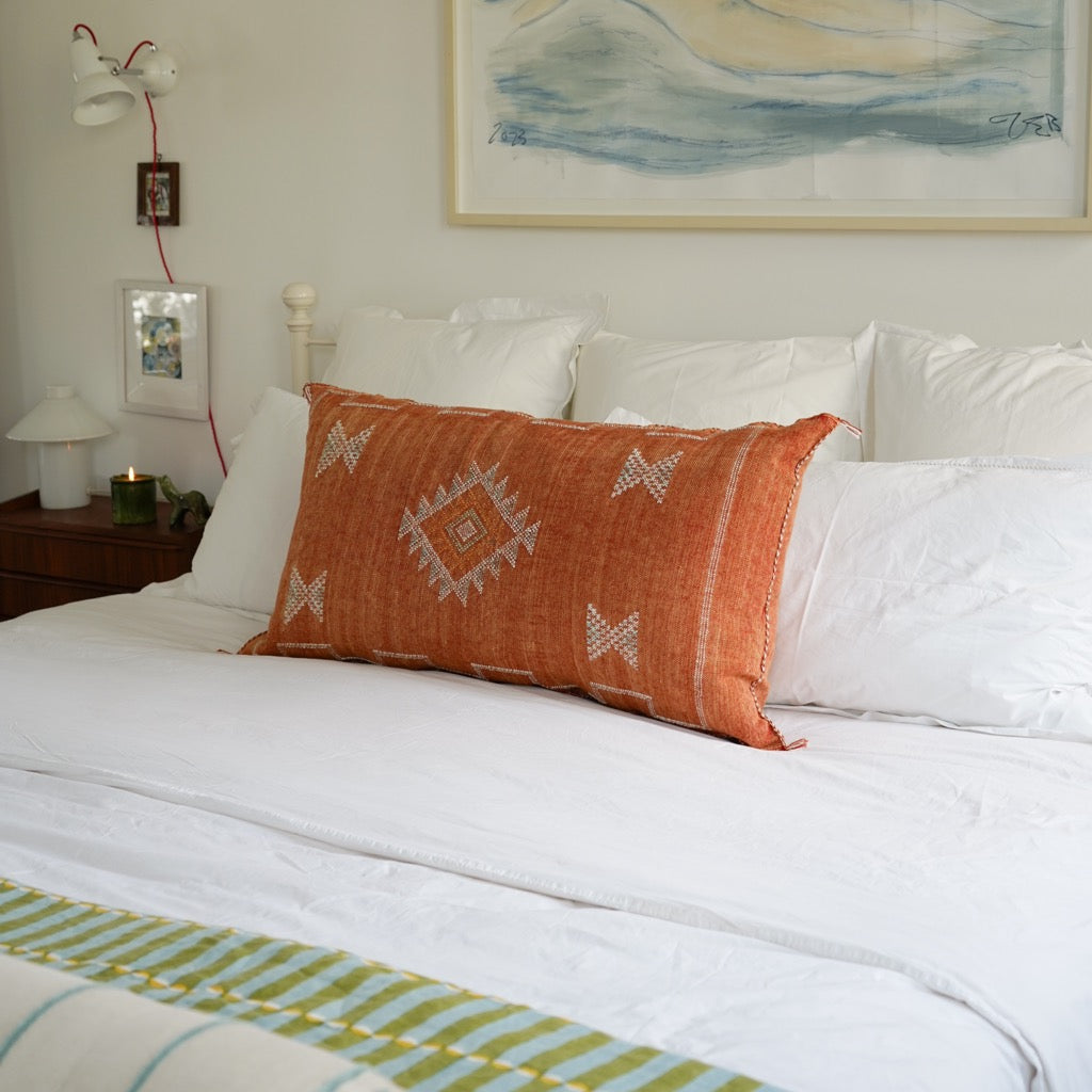 Luxury Cactus Silk Bolster Cushion - Sunset Orange