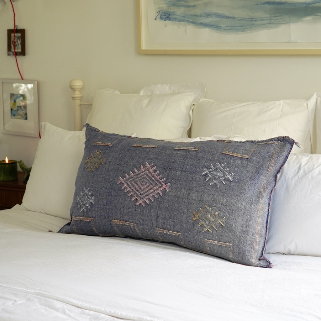 Luxury Cactus Silk Bolster Cushion - Denim Blue