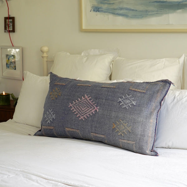 Luxury Cactus Silk Bolster Cushion - Denim Blue