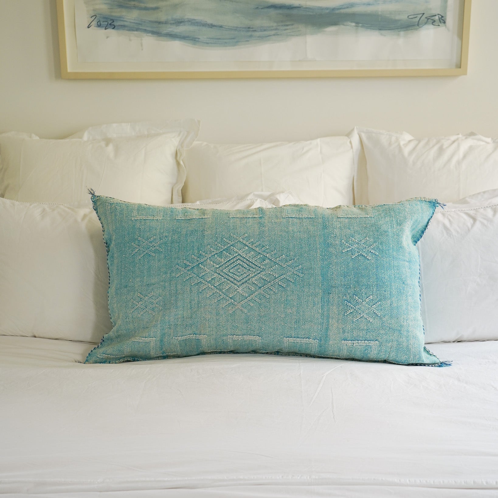 Luxury Cactus Silk Bolster Cushion - Turquoise