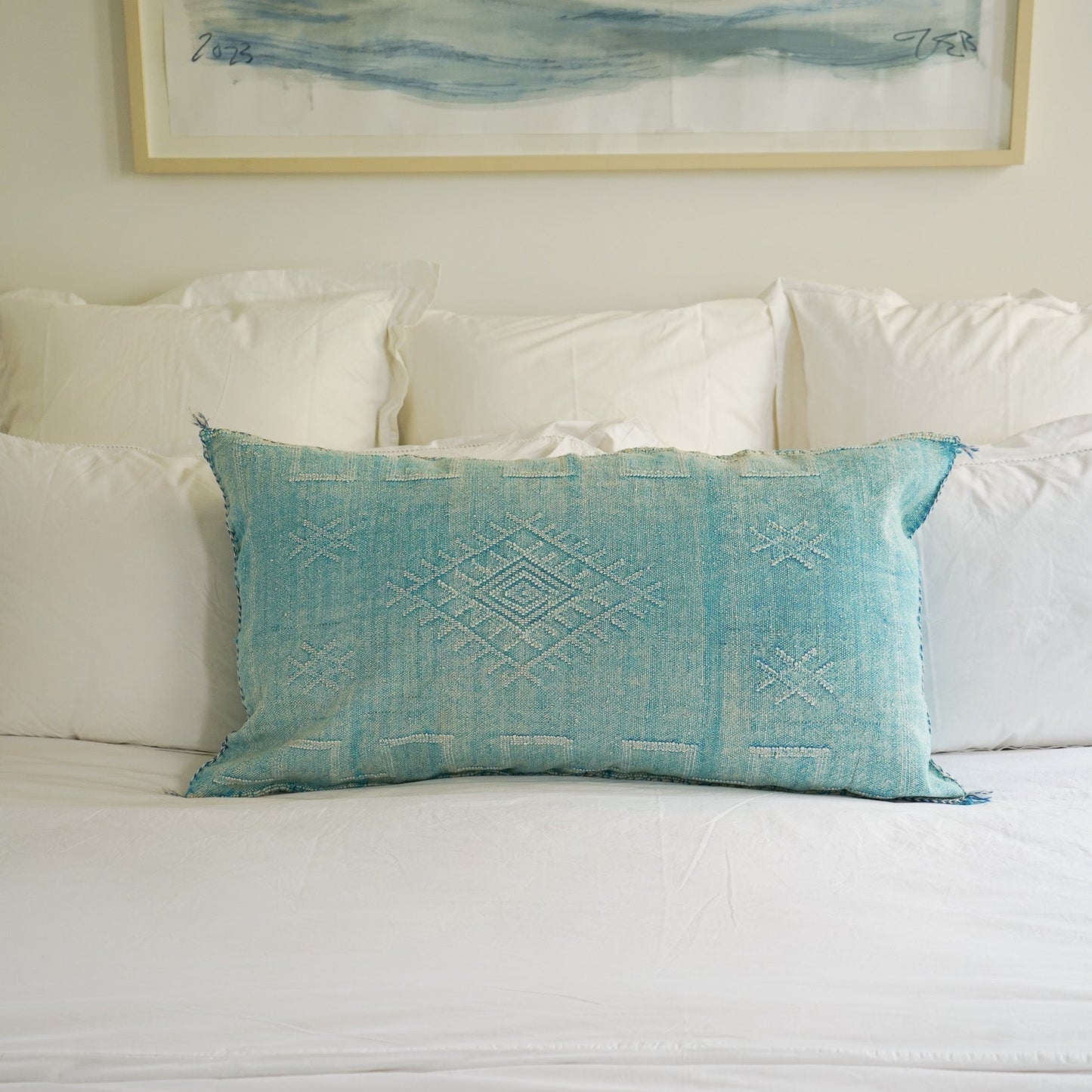 Luxury Cactus Silk Bolster Cushion - Turquoise
