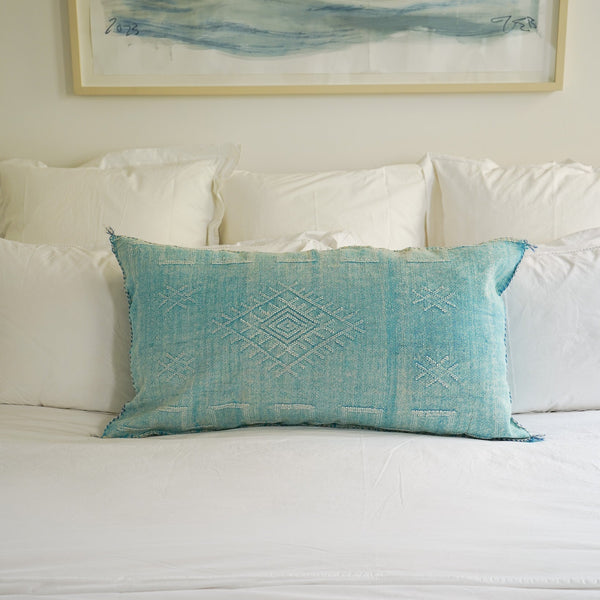 Luxury Cactus Silk Bolster Cushion - Turquoise