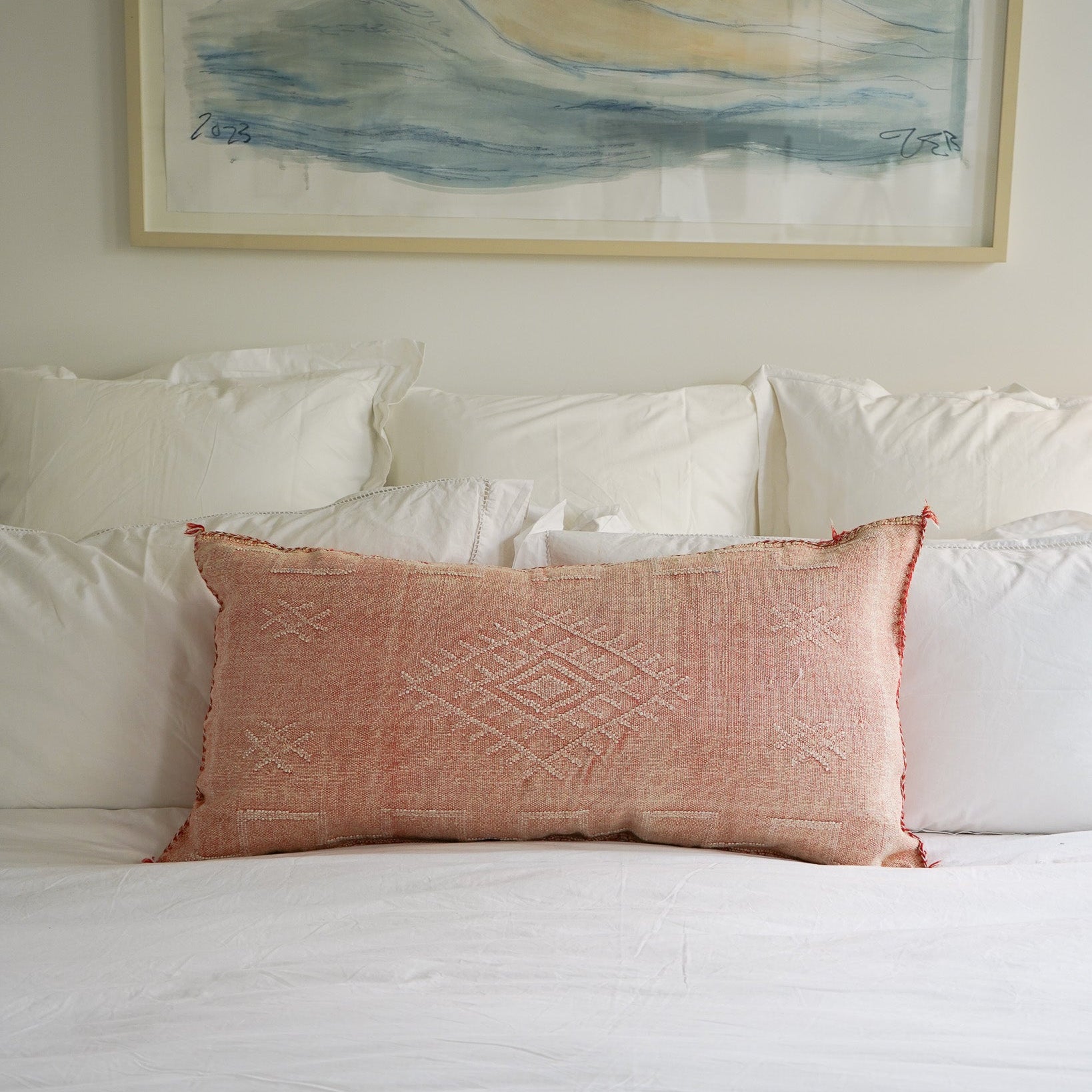 Luxury Cactus Silk Bolster Cushion - Peach