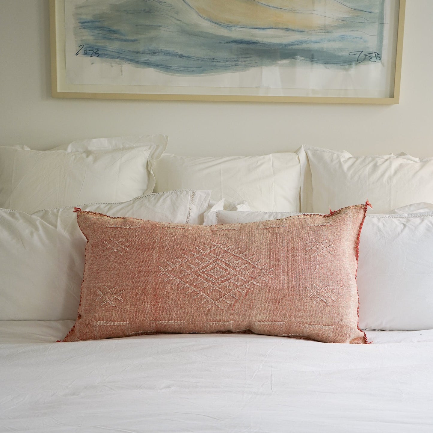 Luxury Cactus Silk Bolster Cushion - Peach