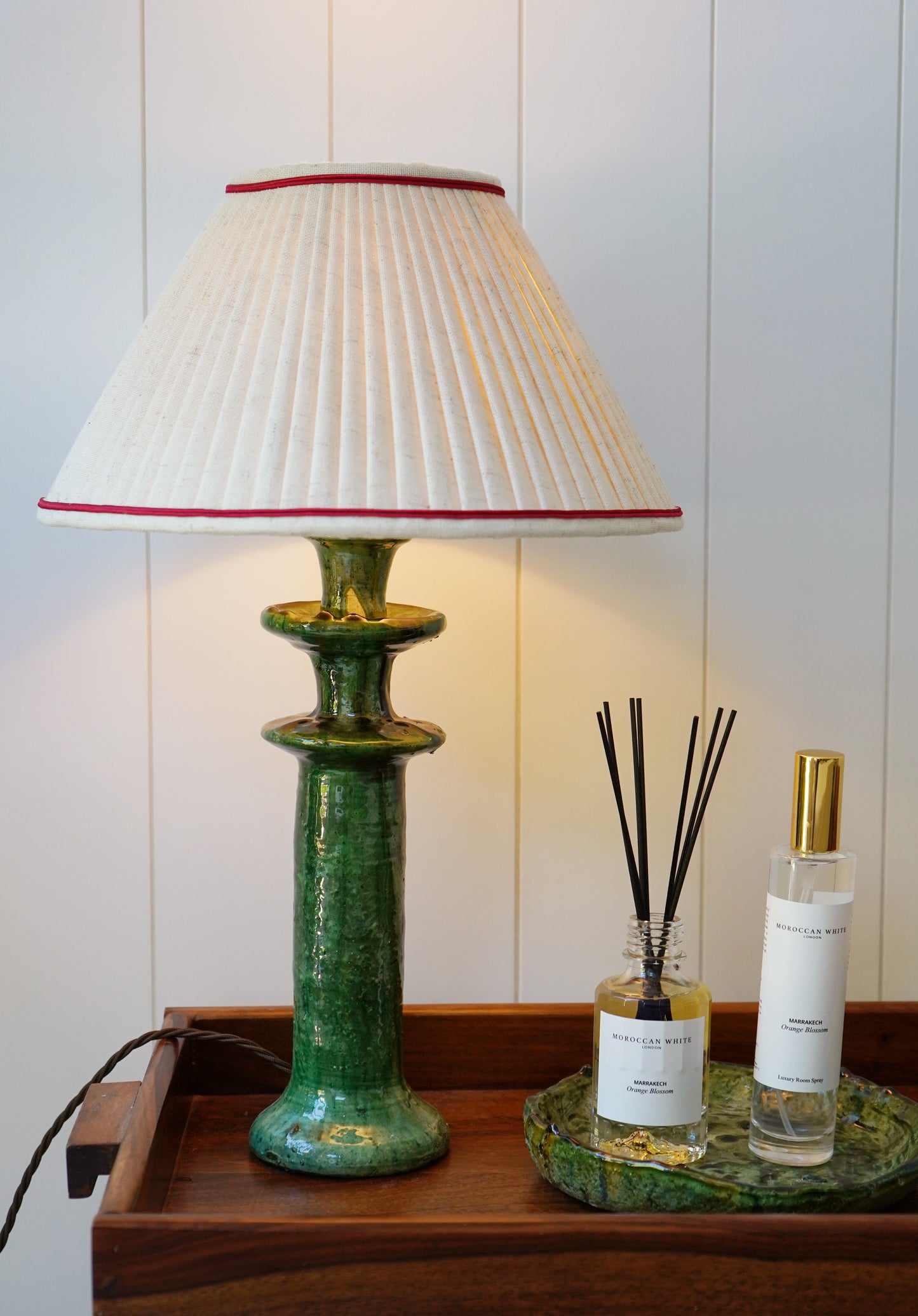 Authentic Tamegroute Lamp with Luxury Linen Lampshade