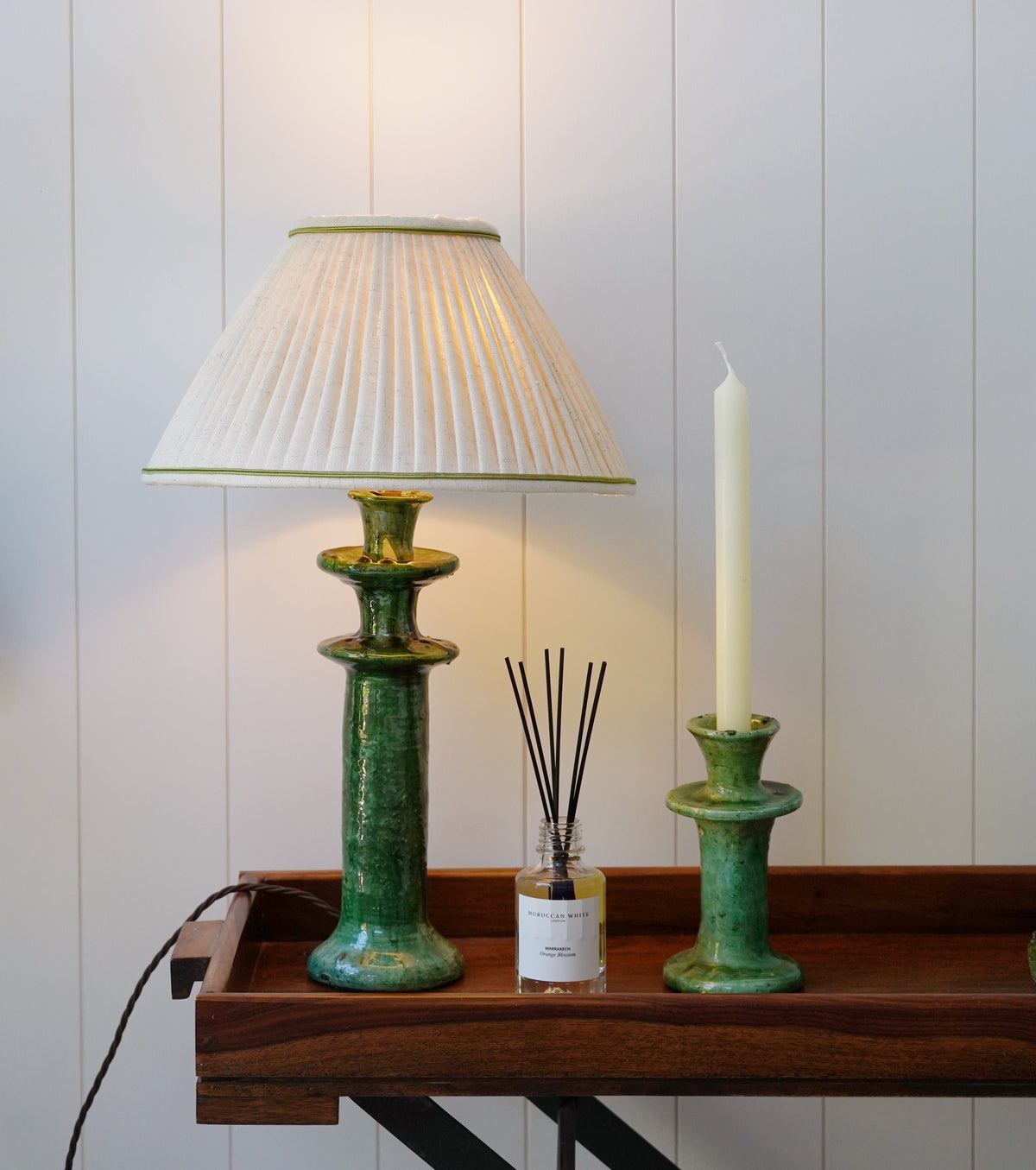 Authentic Tamegroute Lamp with Luxury Linen Lampshade