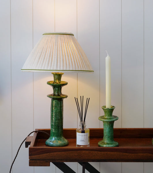 Authentic Tamegroute Lamp with Luxury Linen Lampshade