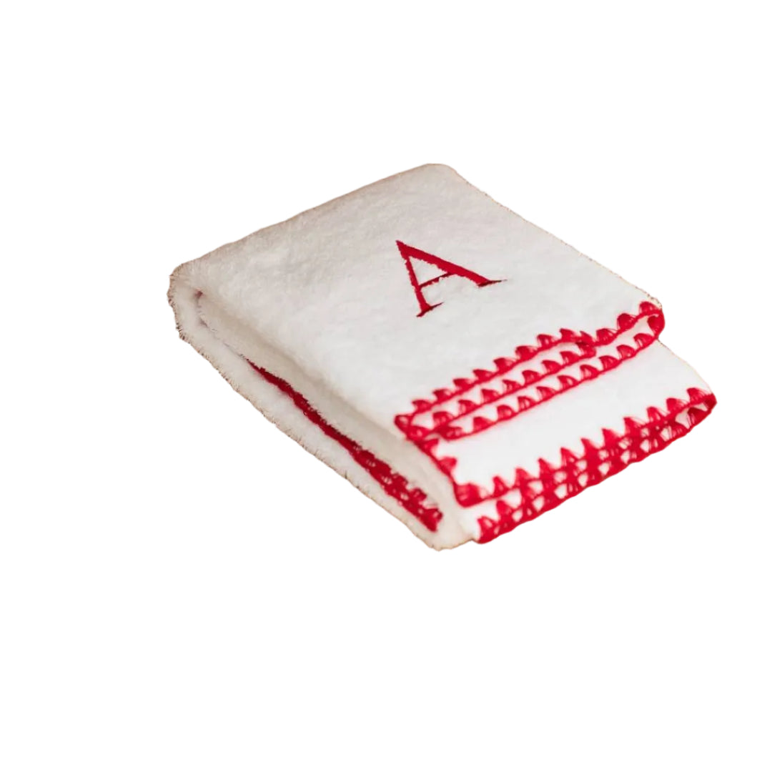 Toalha de Banho Algodão Concha Branco com Vermelho