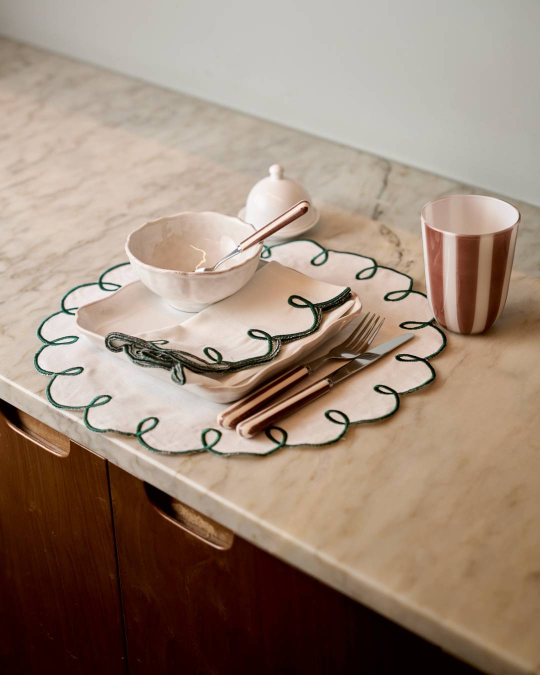 Lisboa Placemat, White and Green