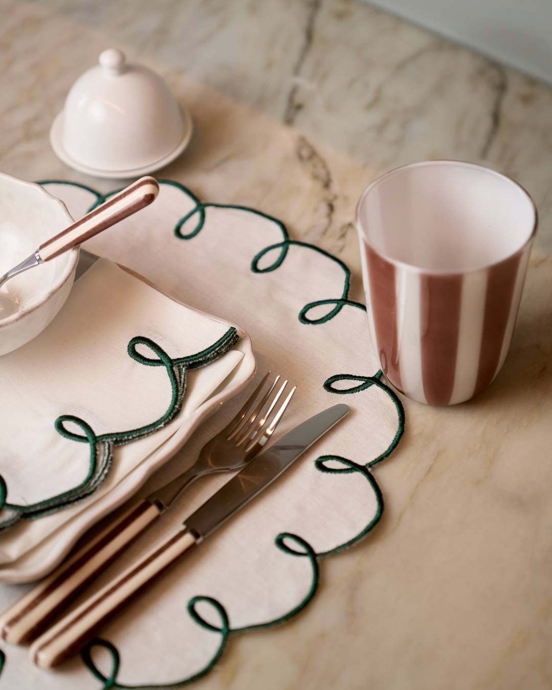 Lisboa Napkin, White and Green