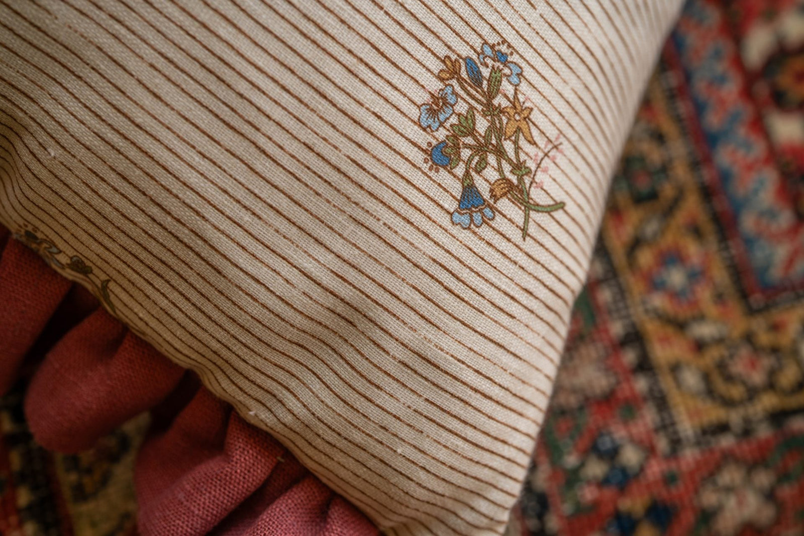 Flax & Field Posy Pinstripe with Marsala Frill