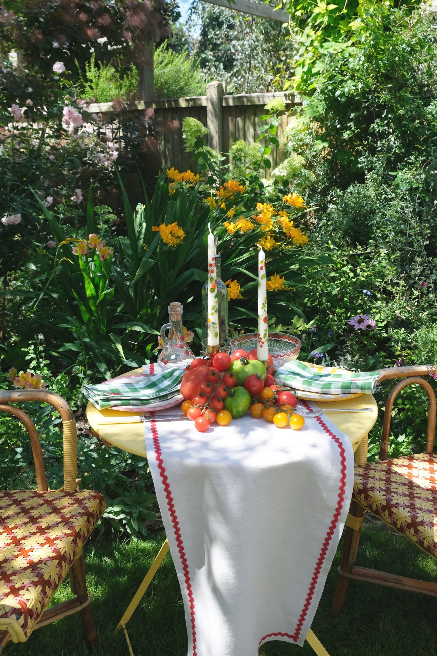 Oatmeal Linen & Red Ric-rac Table Runner