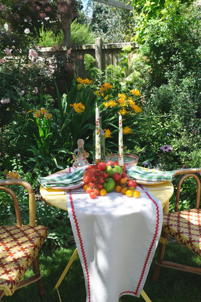 Oatmeal Linen & Red Ric-rac Table Runner