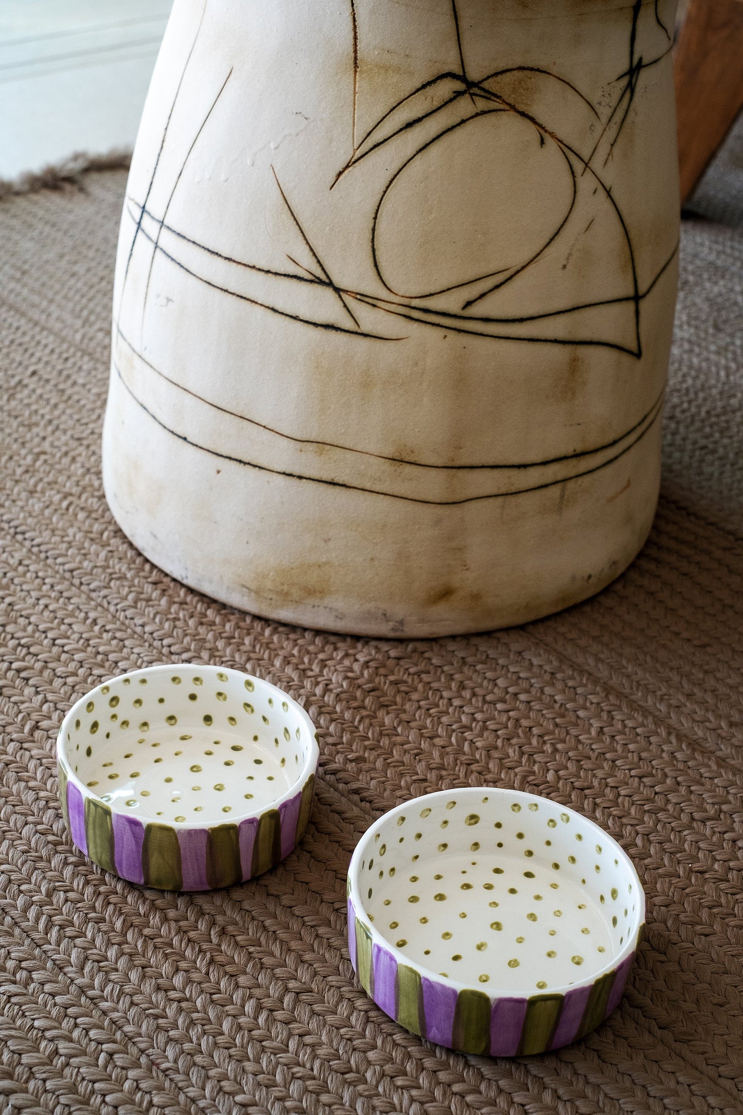Olive On Purple Stripes Cat Bowl