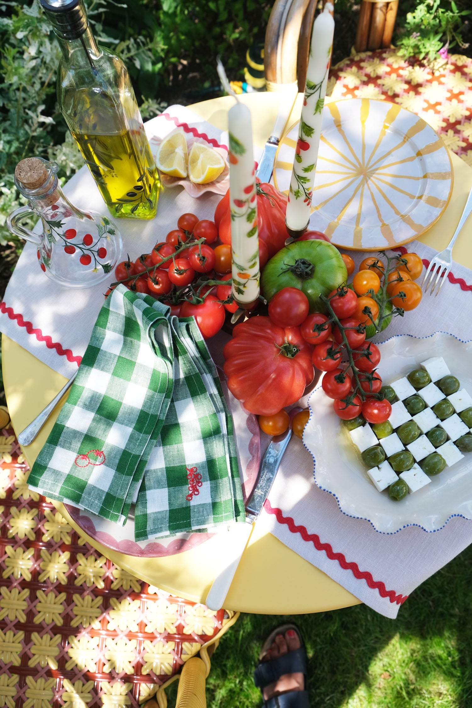 Oatmeal Linen & Red Ric-rac Table Runner
