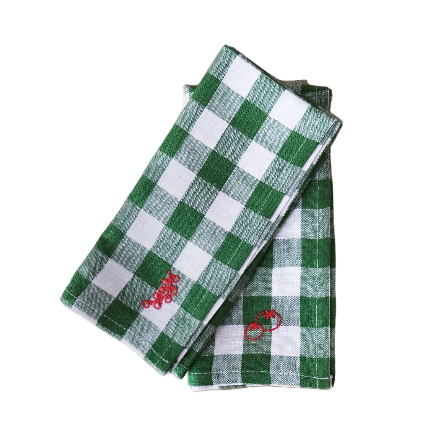 Green Linen Green Gingham Tomato Napkin Set Of 2