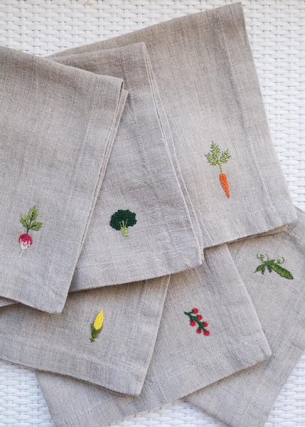 Vegetable garden linen napkin set of 2