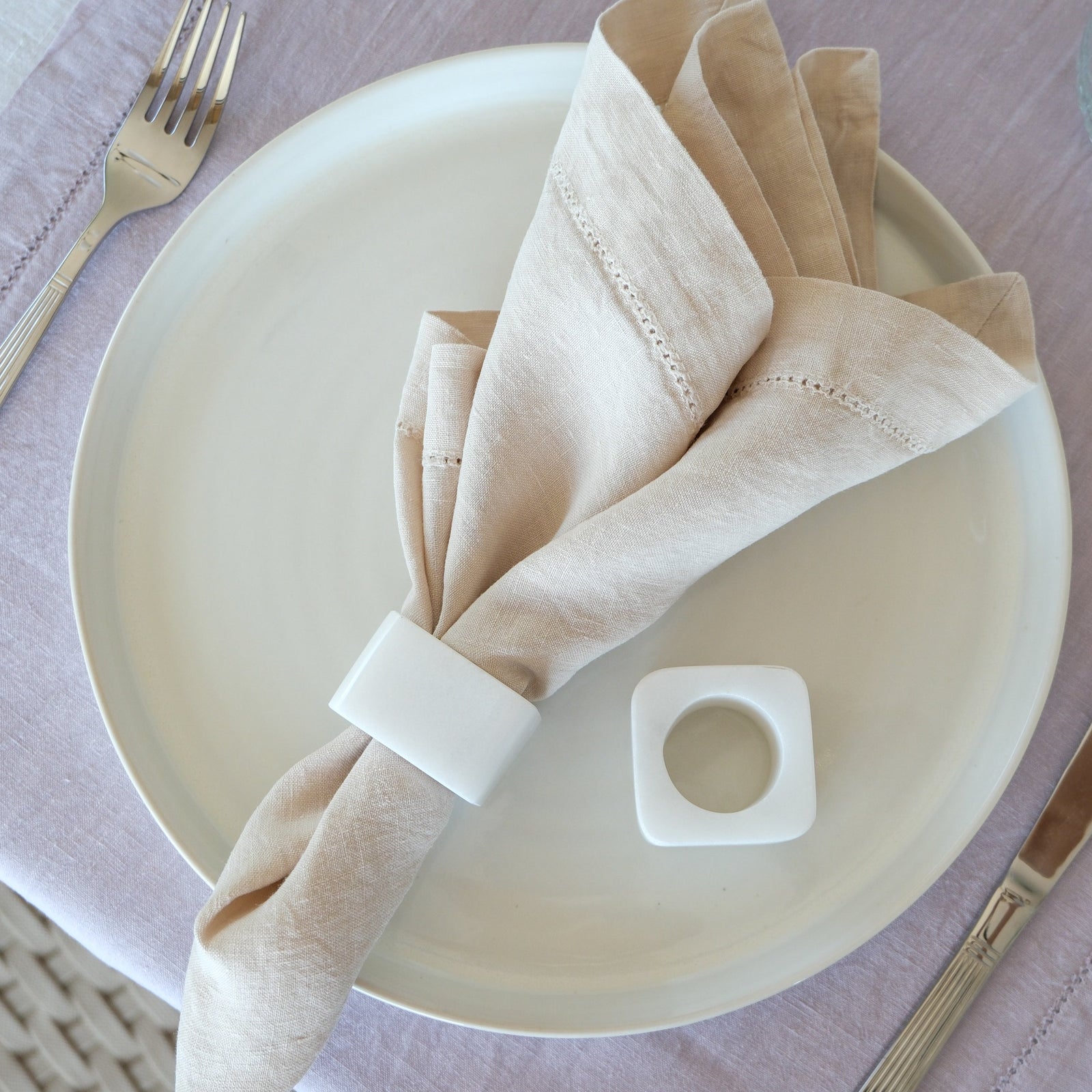 Kai Marble Napkin Ring Set White