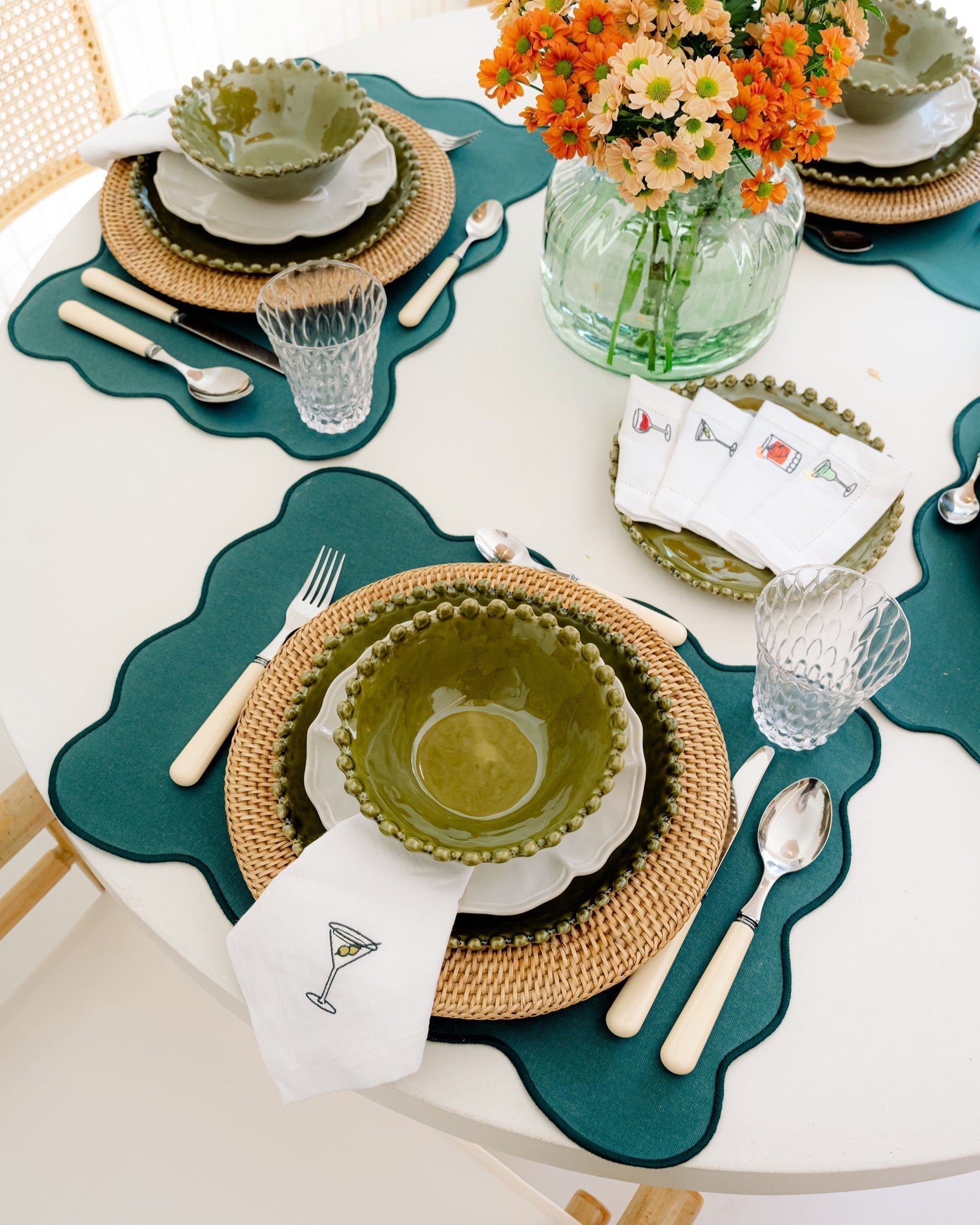 Palma Stain-Resistant Placemat, Petrol Blue and Blue