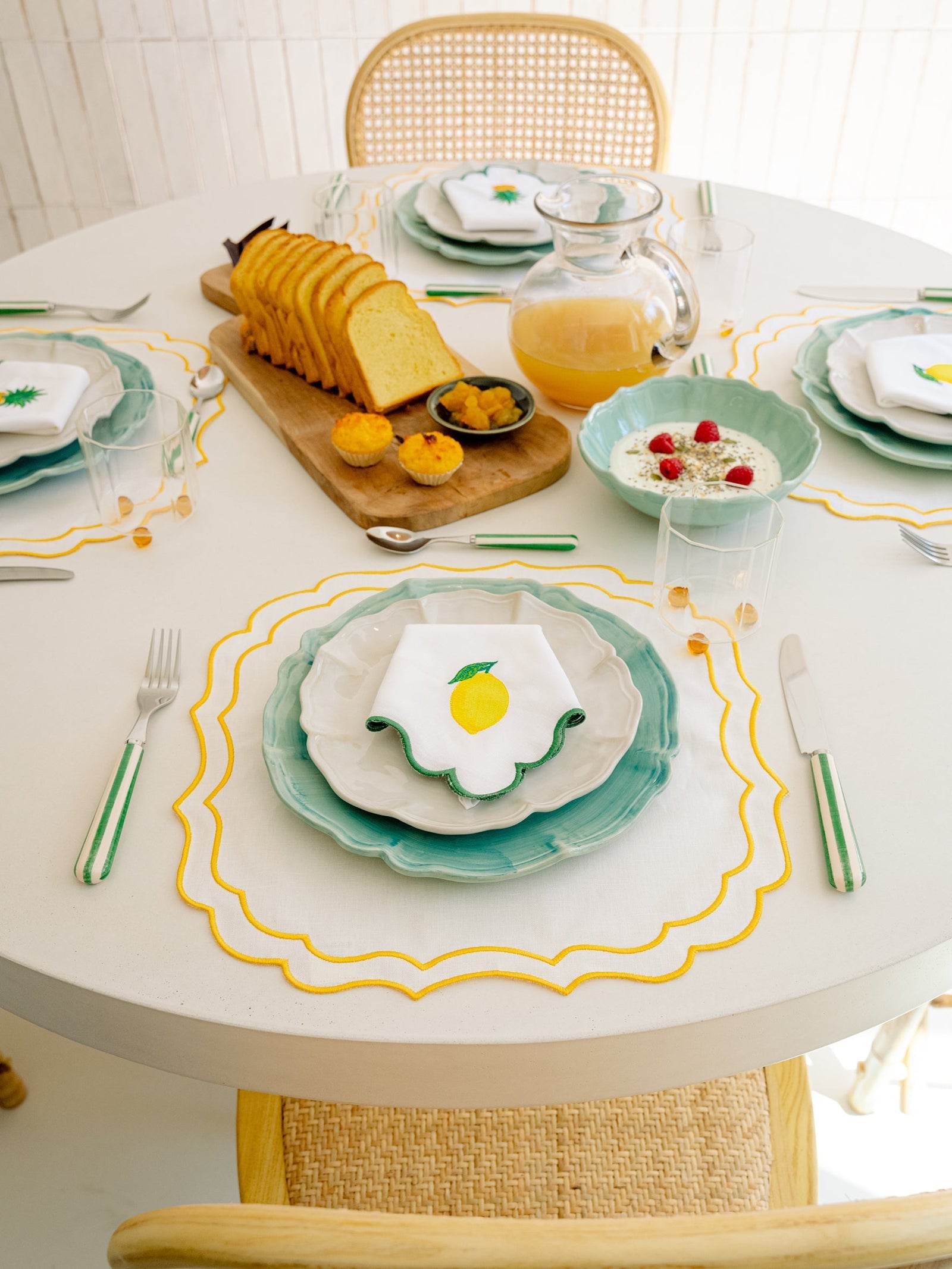 Greta Stain-Resistant Placemat, White and Yellow